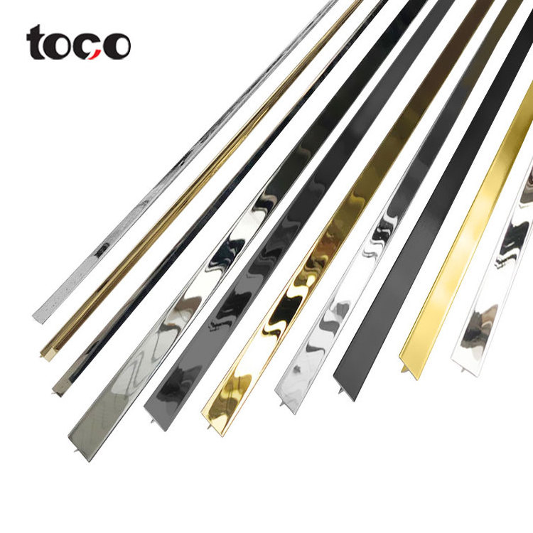 TOCO Tile Profile T Shaped Edging Trim Modern Style Decorative Strip Stainless Steel Tile Trim For Wall