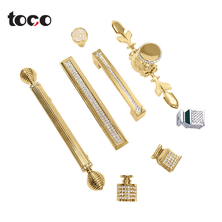 Toco Kitchen Furniture Crystal Diamond Cabinet Handle Small Drawer Knobs Crystal Zinc Alloy Base Knobs handle