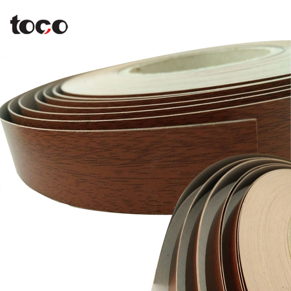 Toco Wood Grain Metallic Particle Board Plastic Decorative Flexible Melamine Pvc Edge Bending Tape Extrusion  Trim Profile