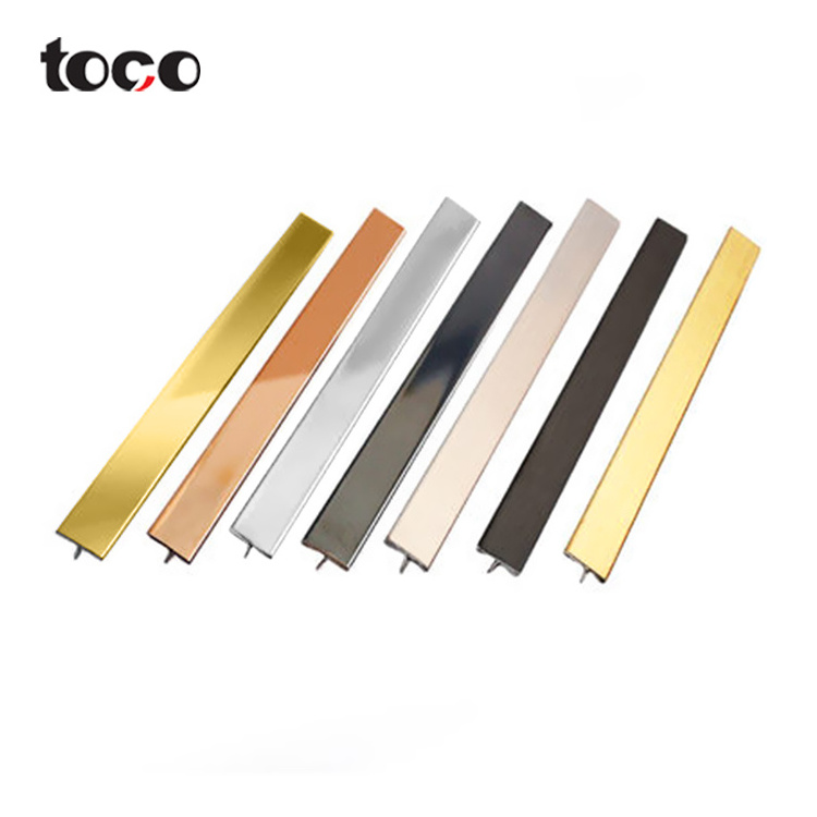 Toco Trim Strip T Shape Thin Stainless Steel Tile Accessories T Shape Tile Trim 304 Ceramic Tile Profiles