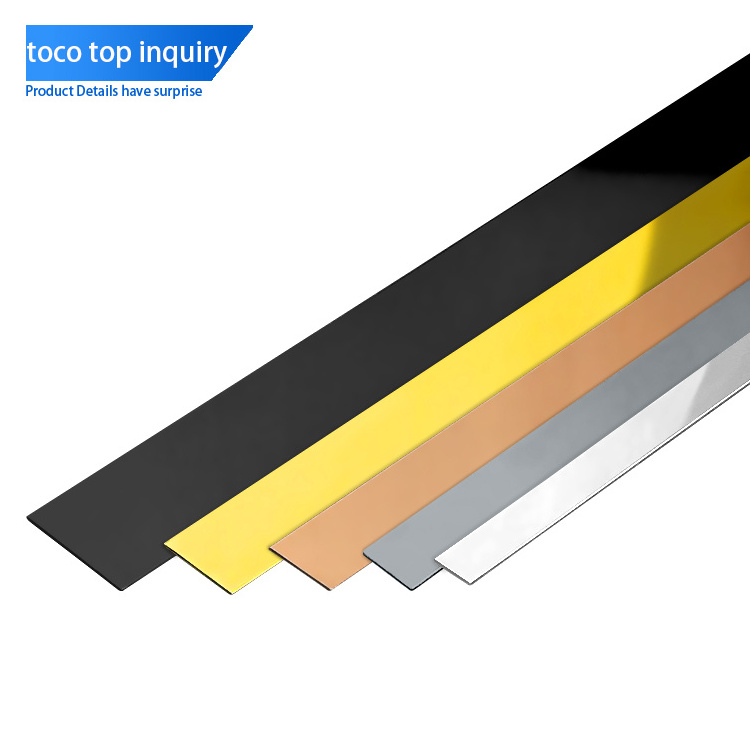 Toco Mirror Gold Finish Stainless Steel Tile Trim For Wall Furniture Decorative Flat Strips Profile Metal Trim Strip