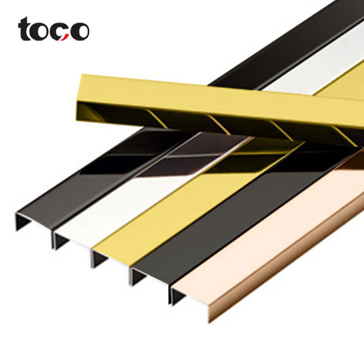 Toco Black Mirror Brushed Bathroom Metal Inlay Strips Ceramic Tile Trim Stainless Steel U Channel Steel Edge Profile For Glass