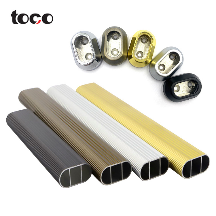 Toco Closet Fittings Hardware Stainless Steel Chrome Oval Wardrobe Clothes Hanging Rail Rods Tube