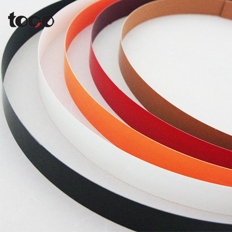 toco 0.45mm specification slitting white glossy pvc furniture decorative laminate tape pvc edge banding for particle board