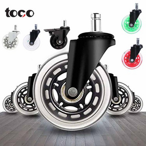 toco  Office Chair Stem 3 inch PU Caster Wheels universal pu casters wheelss transparent black wheel