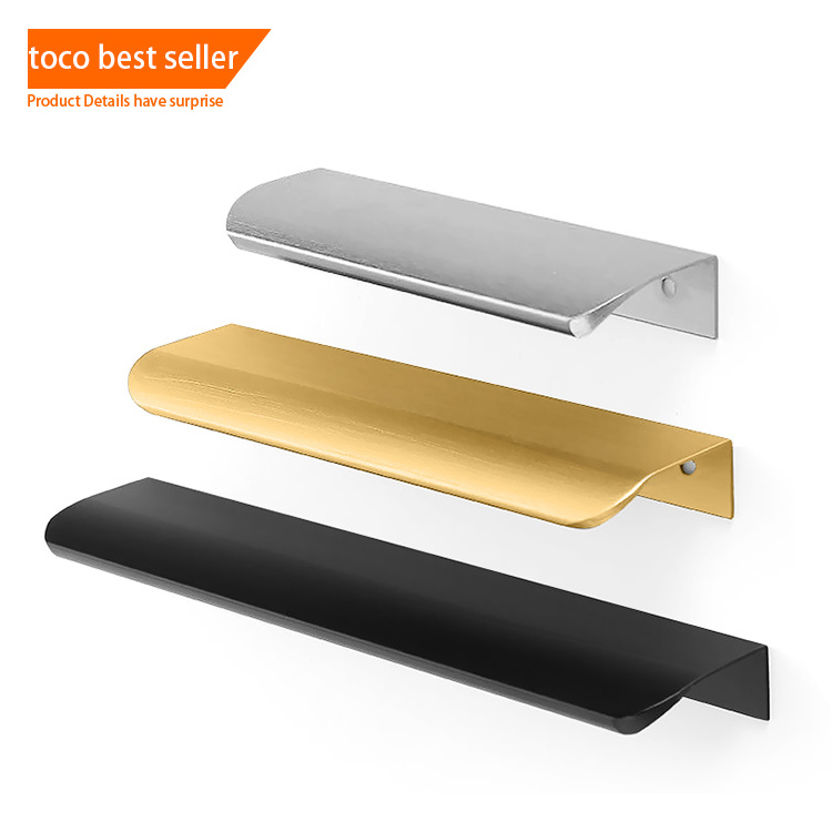 Toco Aluminum Metal Drawer Edge Pull Handles Concealed Long Profile Furniture kitchen Cabinet Handles