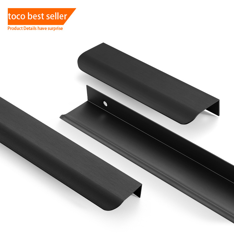 Toco Aluminum Metal Drawer Edge Pull Handles Concealed Long Profile Furniture kitchen Cabinet Handles