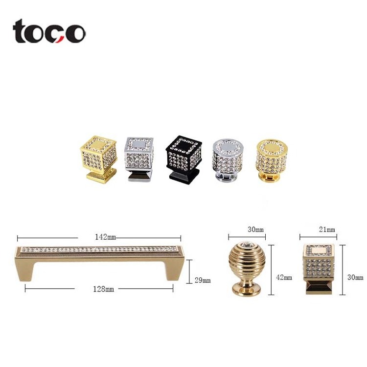 Toco European Style Crystal Glass Wardrobe Door Handle Laxury Diamond Round Square Pulls Knobs Cabinet Drawer Handle