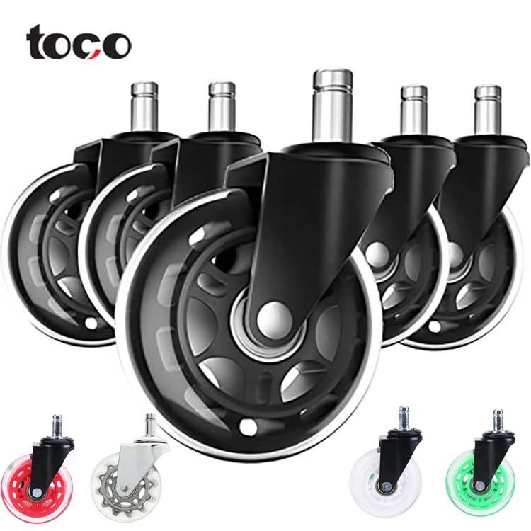 toco  Office Chair Stem 3 inch PU Caster Wheels universal pu casters wheelss transparent black wheel