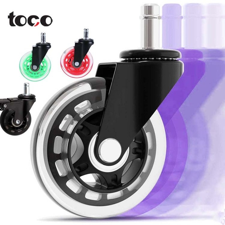 toco  Office Chair Stem 3 inch PU Caster Wheels universal pu casters wheelss transparent black wheel