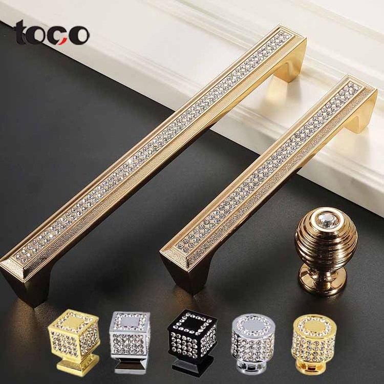 Toco European Style Crystal Glass Wardrobe Door Handle Laxury Diamond Round Square Pulls Knobs Cabinet Drawer Handle