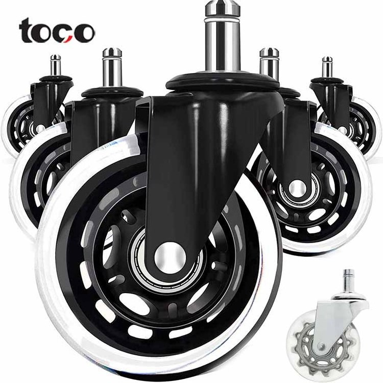 toco  Office Chair Stem 3 inch PU Caster Wheels universal pu casters wheelss transparent black wheel