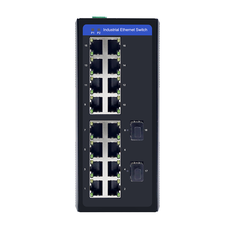 2*100/1000MBase-X SFP Ports and 16*10/100/1000Base-TX RJ45 Ports DIN Rail Wall mounting Industrial Ethernet Switch