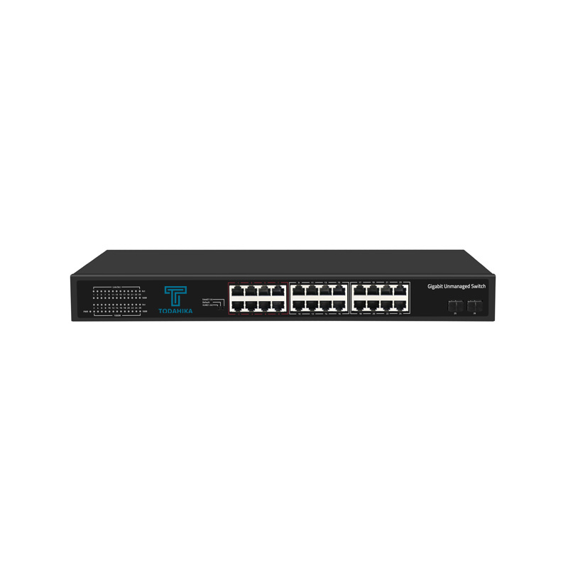 High Quality Manufacturer Todahika 24*10/100/1000 Base-T and 2*Gigabit SFP Ports 56 Gpbs 8K 1U Rack-mount Ethernet Switch