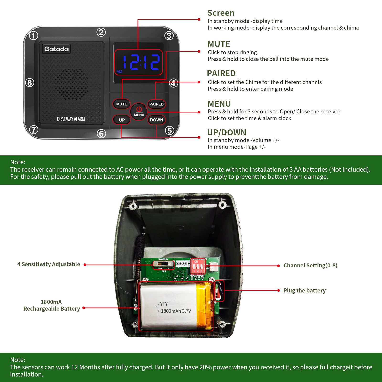 Wireless Driveway Siren 1/2 Mile Long Range Home Security Alarm Outdoor Weather Resistant  solar motion sensor alarm