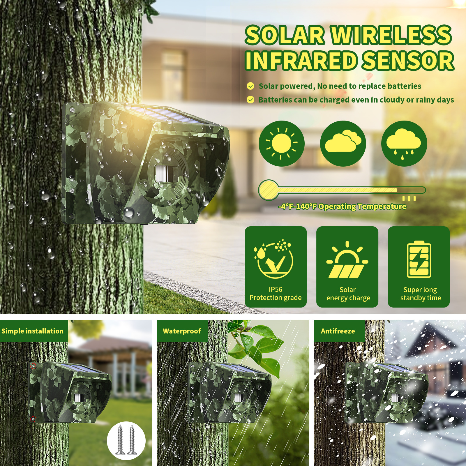 Wireless Driveway Siren 1/2 Mile Long Range Home Security Alarm Outdoor Weather Resistant  solar motion sensor alarm