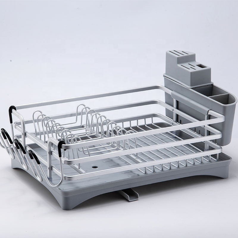 Kitchen Gadget 2024 Dish Drainer Rack Aluminum Sink Dish Stand Plate Rack Expandable Folding Dish Drying Rack