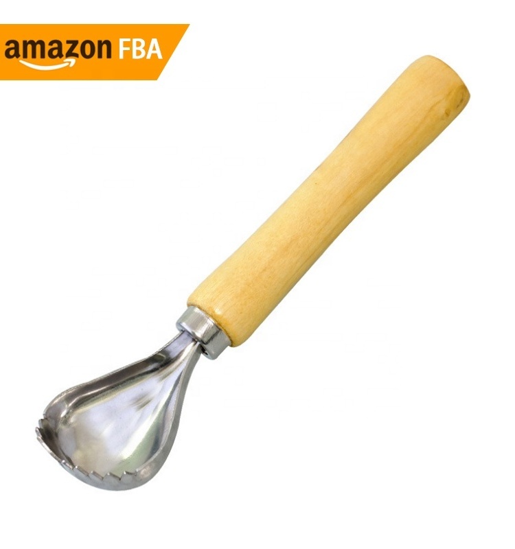 New Product Ideas 2024 Stainless Steel Coconut Scraper with Wooden Handle