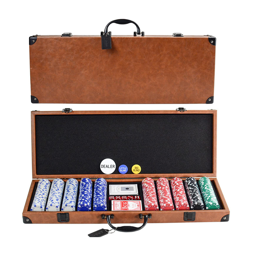 Wholesale Large luxury leather Poker Chip Set box for Dice Chips 500pcs Kit