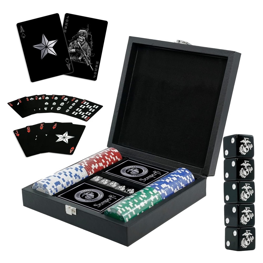 Custom Patriotic Poker ship Set Playing Cards & Dice Leather Case for Texas Holder or Blackjack