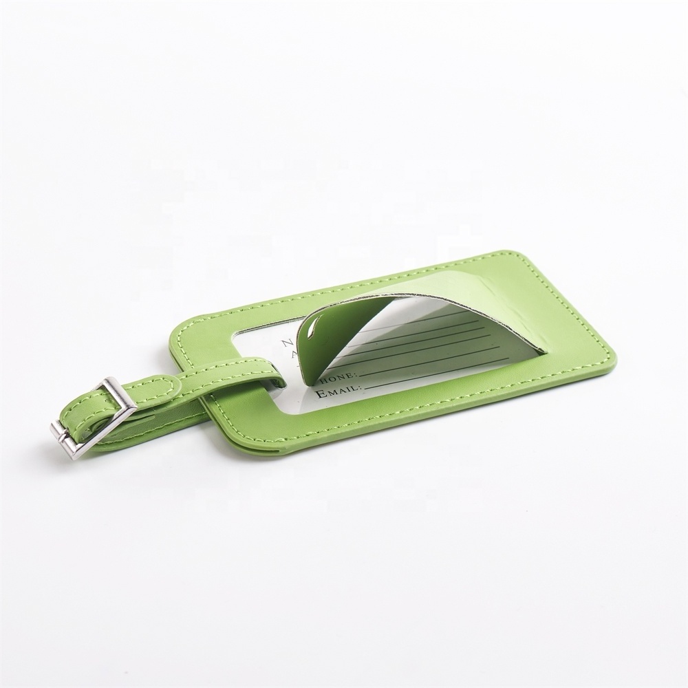 YBS Factory Light Green Luggage Tag Promotional Bulk Durable Travel Personalized Pu Leather Luggage Tags for Suitcases