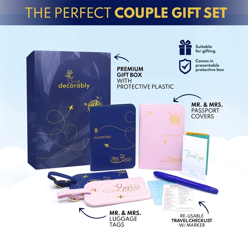 Honeymoon Mr and Mrs Passport Holder and Luggage Tag Set