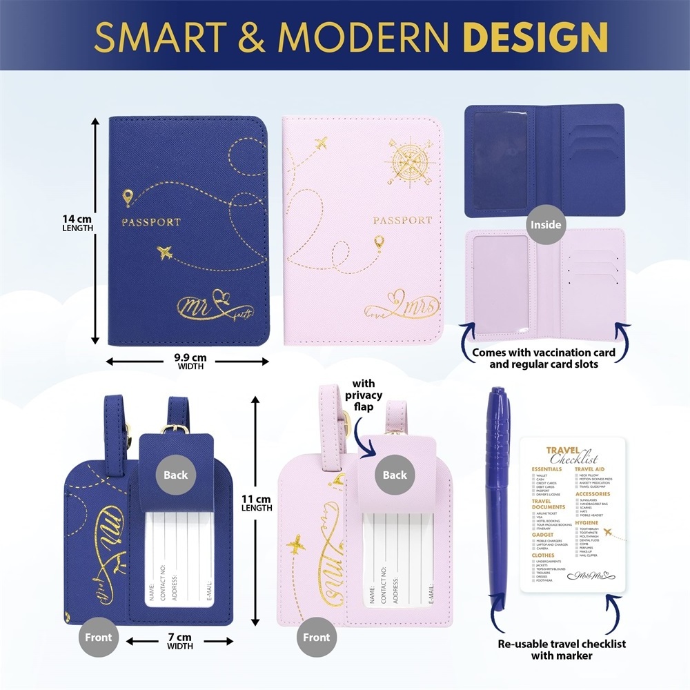 Honeymoon Mr and Mrs Passport Holder and Luggage Tag Set