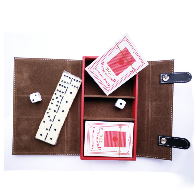 Hot selling pu leather poker card chips set