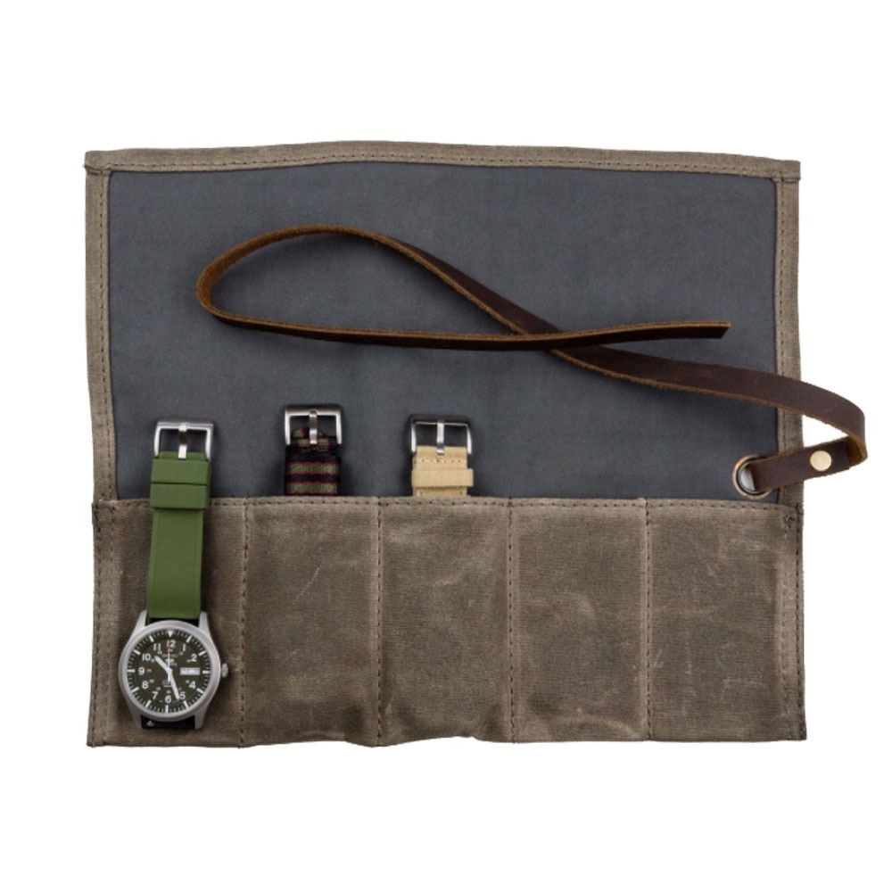 Personalized waterproof wax canvas watch rolling pouch watch roll bag for 5watches