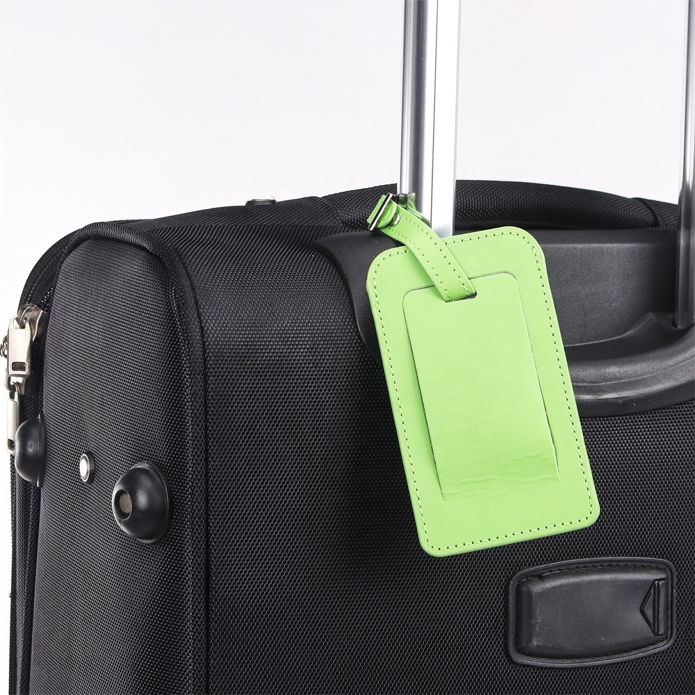 YBS Factory Light Green Luggage Tag Promotional Bulk Durable Travel Personalized Pu Leather Luggage Tags for Suitcases