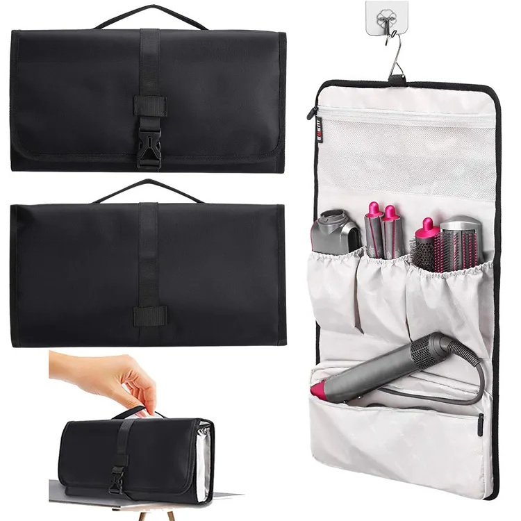 Foldable Travel Hair Dryer Curling Iron Tool Organizer Bag Roll Up Makeup Toiletry Bag With Hanging Hook Storage Bag For Dyson