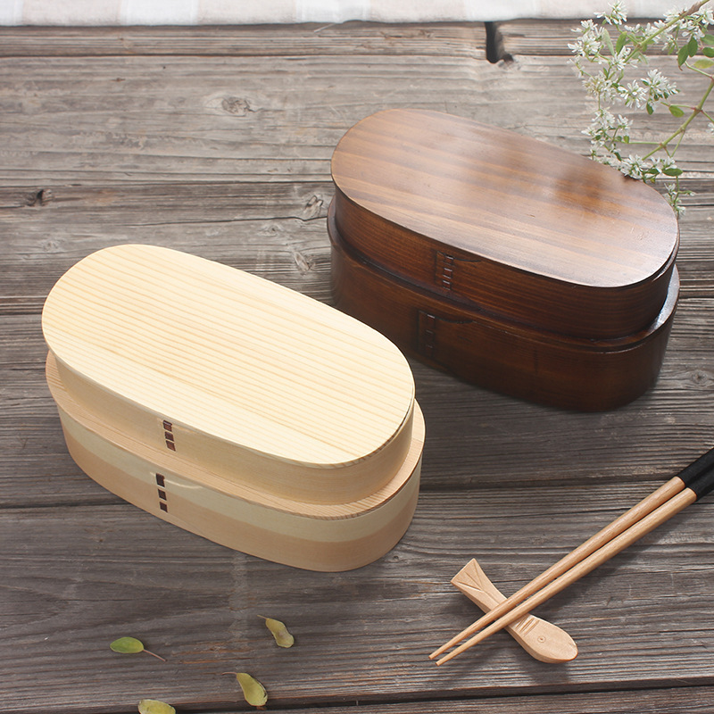 Custom wholesale Two card buckles bento lunch boxes food grade 304 stainless steel lunch box with wood bamboo lid