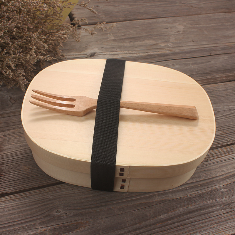 Custom wholesale Two card buckles bento lunch boxes food grade 304 stainless steel lunch box with wood bamboo lid