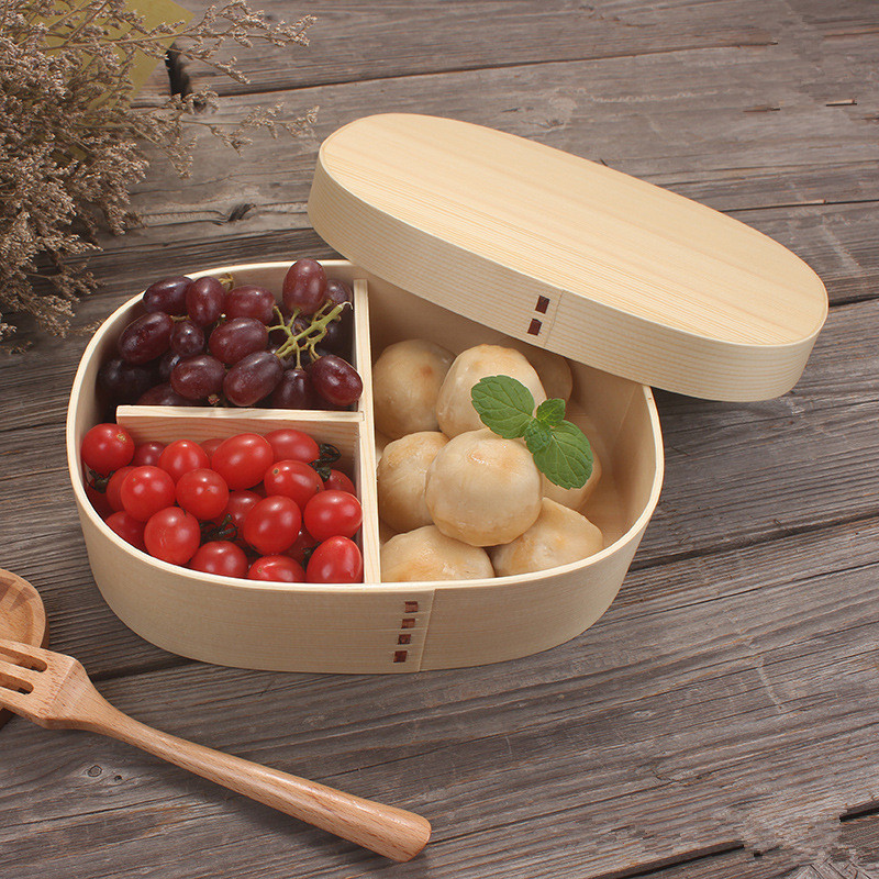 Custom wholesale Two card buckles bento lunch boxes food grade 304 stainless steel lunch box with wood bamboo lid