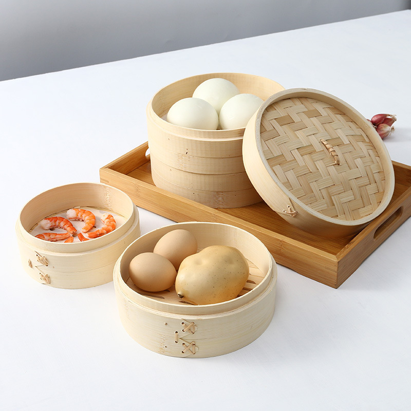 Household round Bamboo Steamer for Dumplings for Steam Cooking