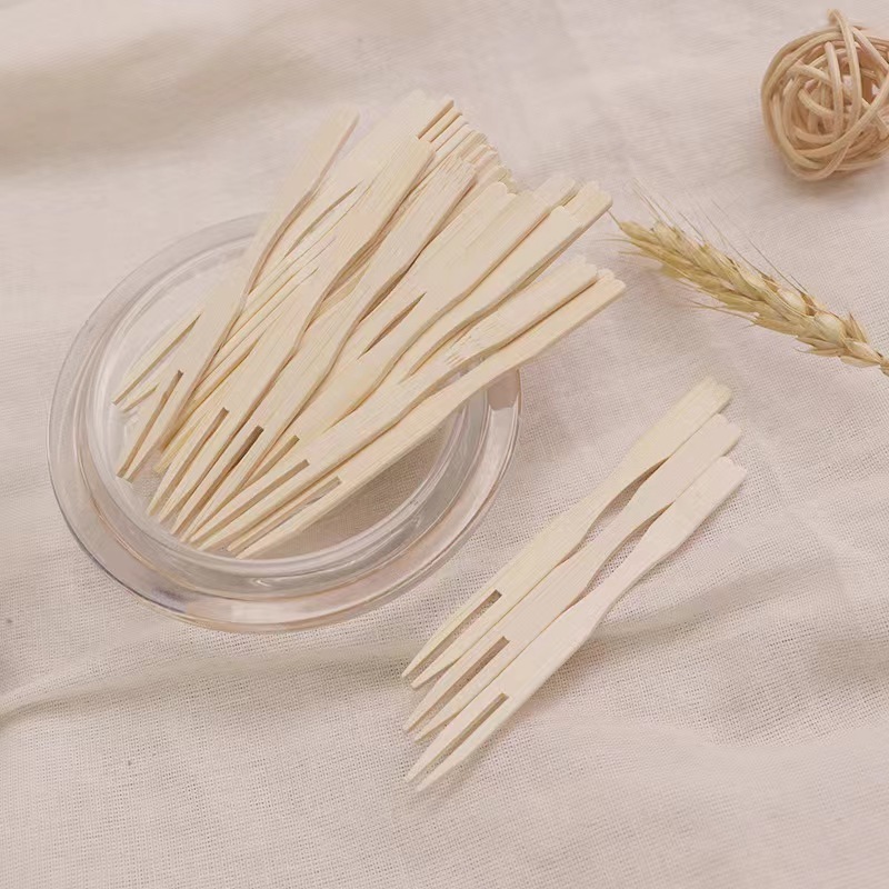 Mini Bamboo Cake Dessert Picks Small Fruit Pick Fork Eco Friendly Biodegradable Household Party Dining Forks Decor Tableware