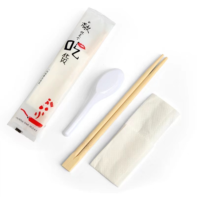 Disposable chopsticks set four pieces set takeaway cutlery fork spoon dinner bag four in one can be customized