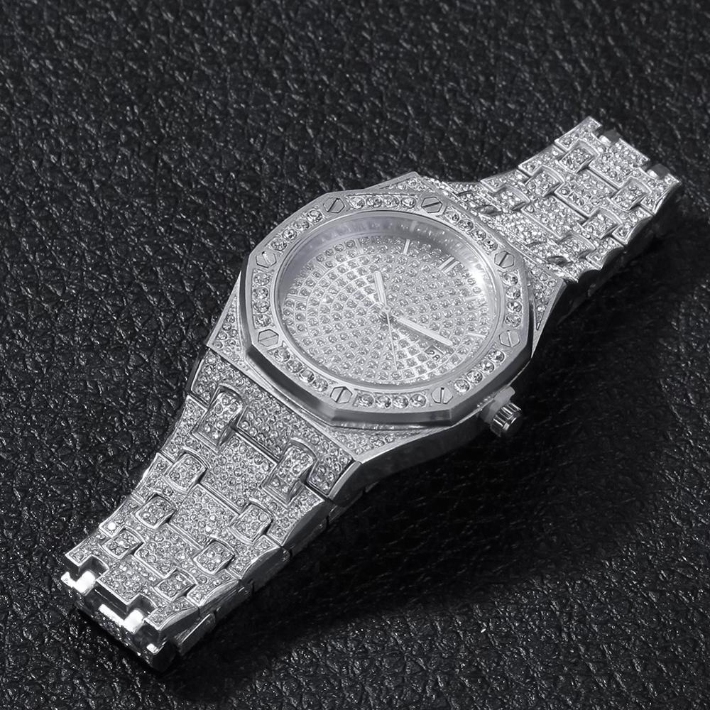 Hot sale Top Luxury Stainless Steel Iced Out Watch Full Rhinestone diamond Men Quartz Waterproof Fashion Mens Watch Iced Out