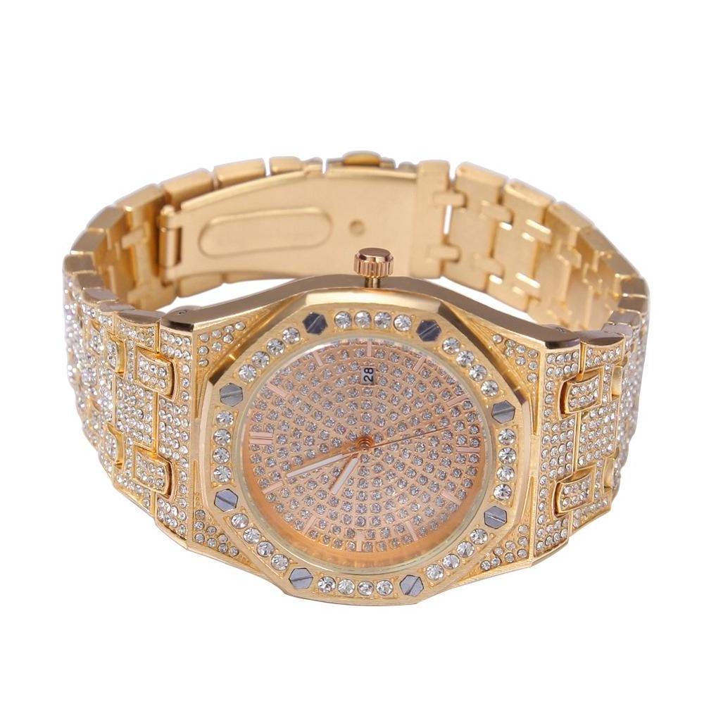 Hot sale Top Luxury Stainless Steel Iced Out Watch Full Rhinestone diamond Men Quartz Waterproof Fashion Mens Watch Iced Out