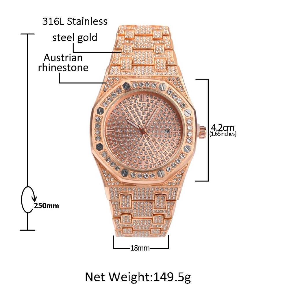 Hot sale Top Luxury Stainless Steel Iced Out Watch Full Rhinestone diamond Men Quartz Waterproof Fashion Mens Watch Iced Out