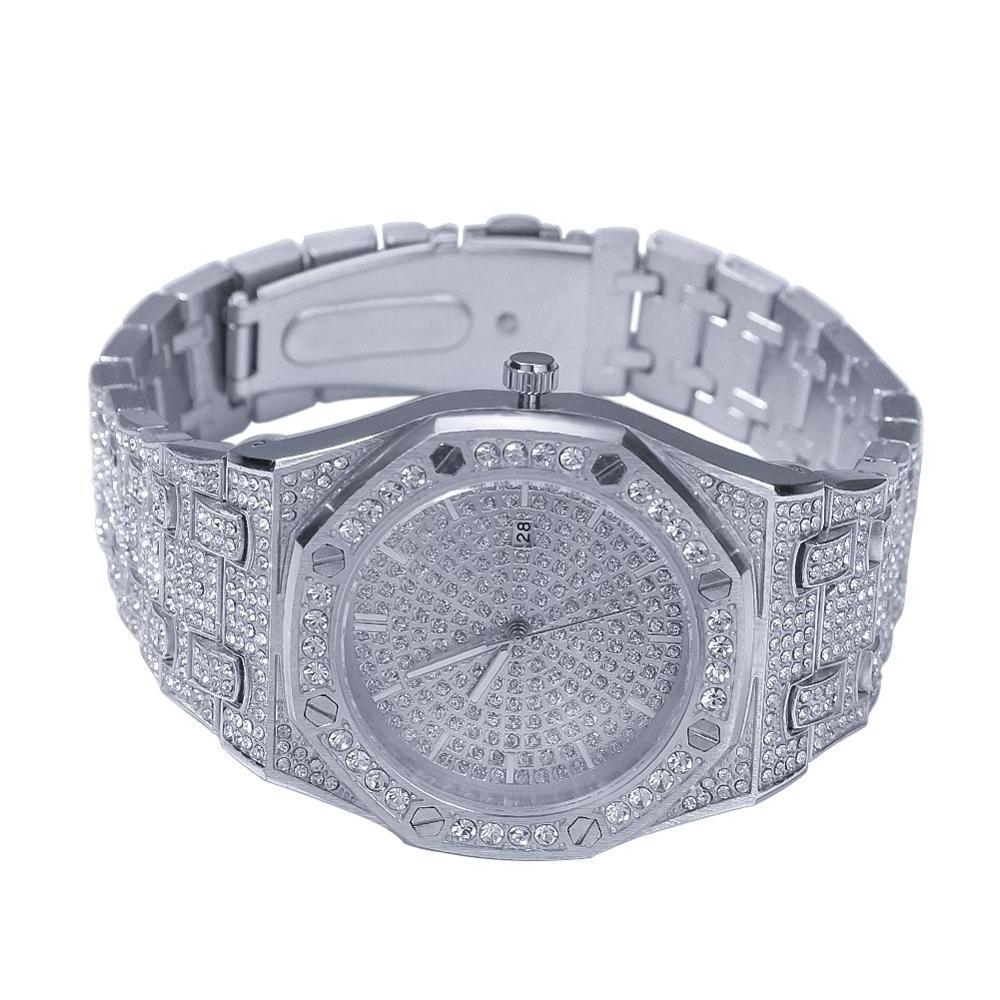 Hot sale Top Luxury Stainless Steel Iced Out Watch Full Rhinestone diamond Men Quartz Waterproof Fashion Mens Watch Iced Out