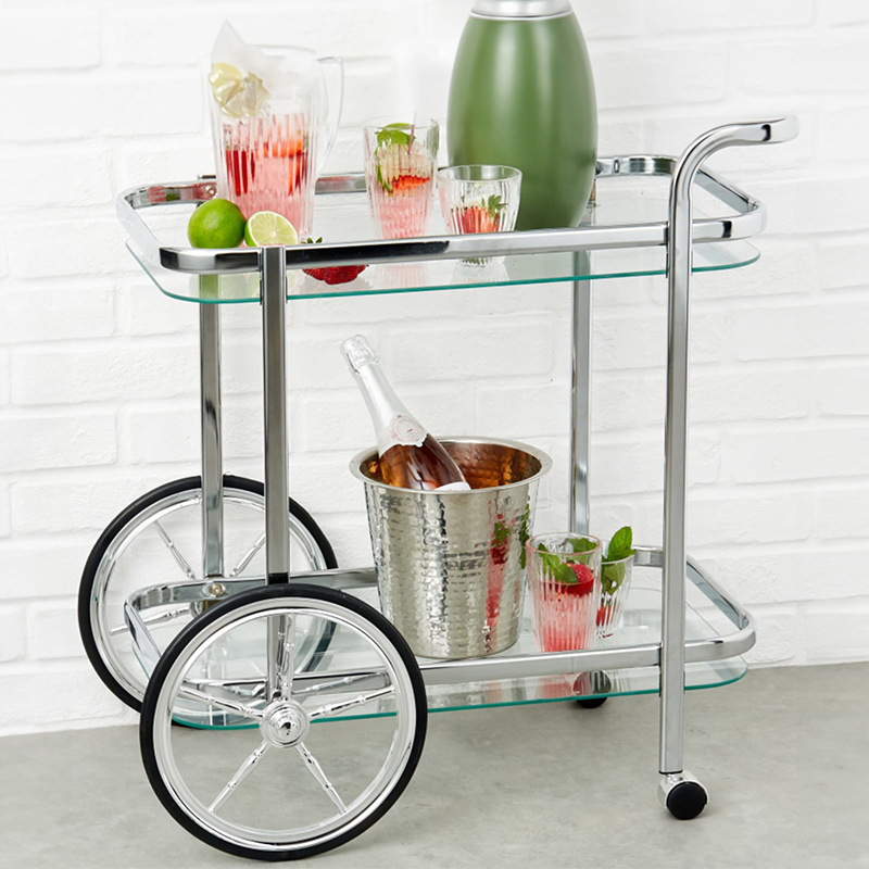 Drinks Serving Cart Luxury Modern Bar Trolley Wine Cart Metal Wine Server Cart