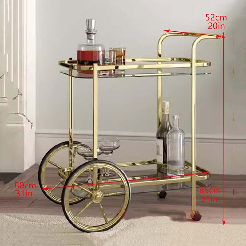 Drinks Serving Cart Luxury Modern Bar Trolley Wine Cart Metal Wine Server Cart