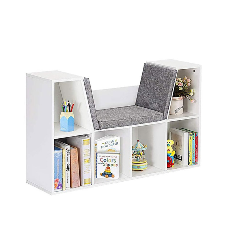 Wooden Toys Books Storage Organizer Display Shelf Storage Bookshelf with Soft Cushion Seat for Bedroom Living Room