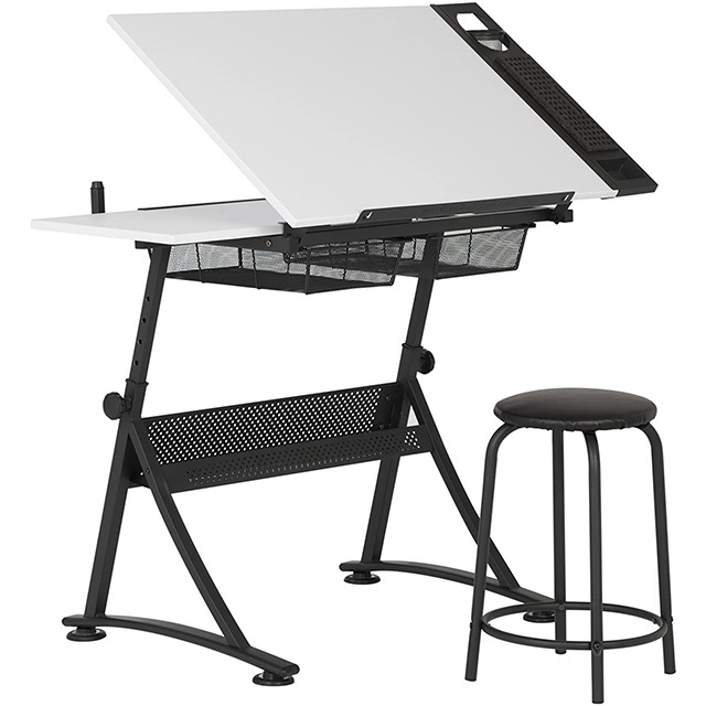 Manufacturer adjustable height wooden engineering drawing table drafting desk for home school