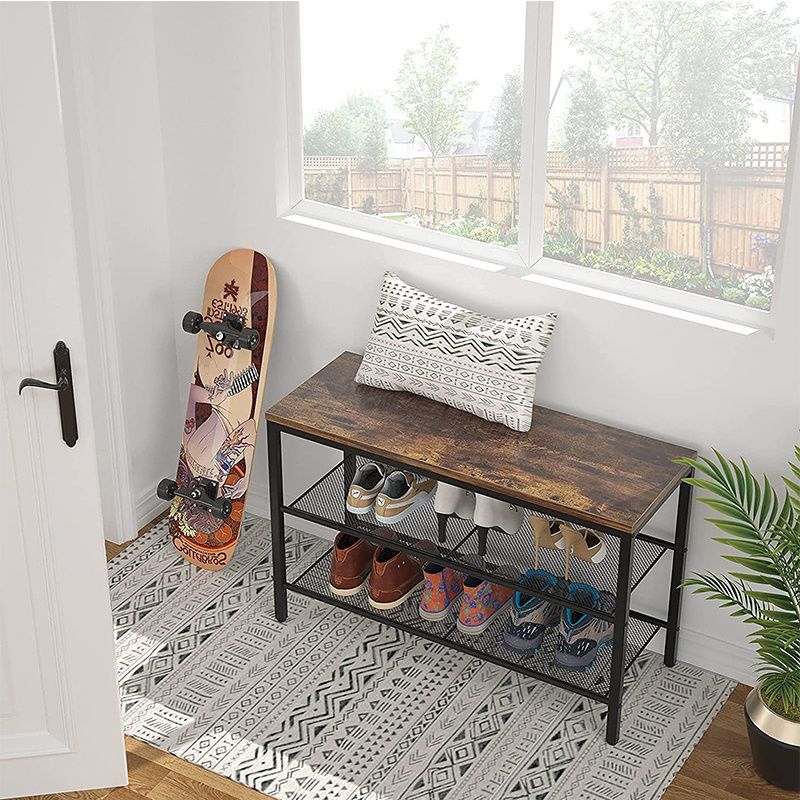 Shoe Bench 3 Tier Shoe Rack With Bench And Storage Shelves Industrial Shoe Organizer For Entryway Hallway Front Door Living Room