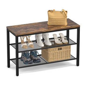 Shoe Bench 3 Tier Shoe Rack With Bench And Storage Shelves Industrial Shoe Organizer For Entryway Hallway Front Door Living Room