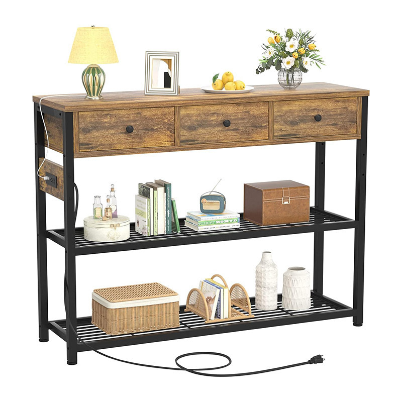 Entryway Table Console Table with 3 Drawers Sofa Table Narrow Long with Storage Shelves for Living Room