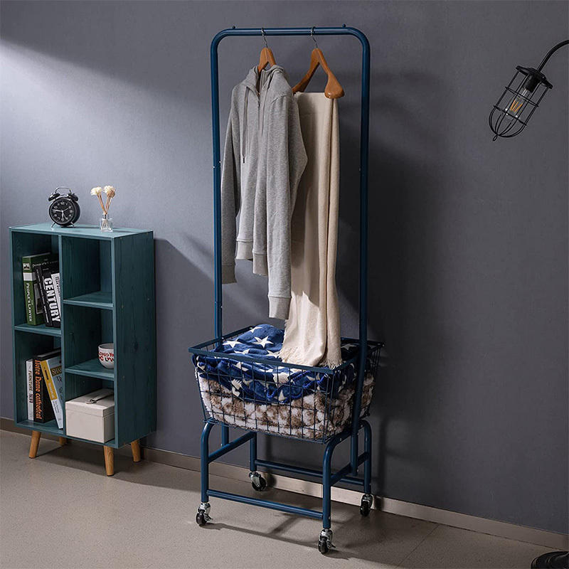 Wholesale  Entryway Cloth Rack Modern Mobile Rolling Coat Hanger Rack with Storage Basket