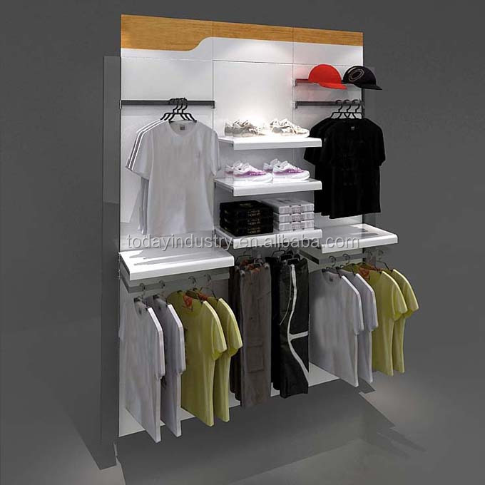 men's clothing shop interior design wall mounted clothes hanger rack metal shoe display rack